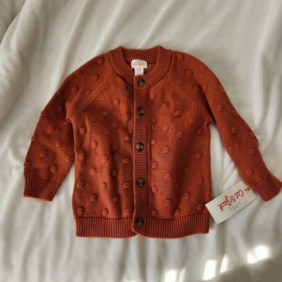 Cat & Jack Bobble Cardigan NWT baby size 6-9 month orange button down sweater - Picture 1 of 3